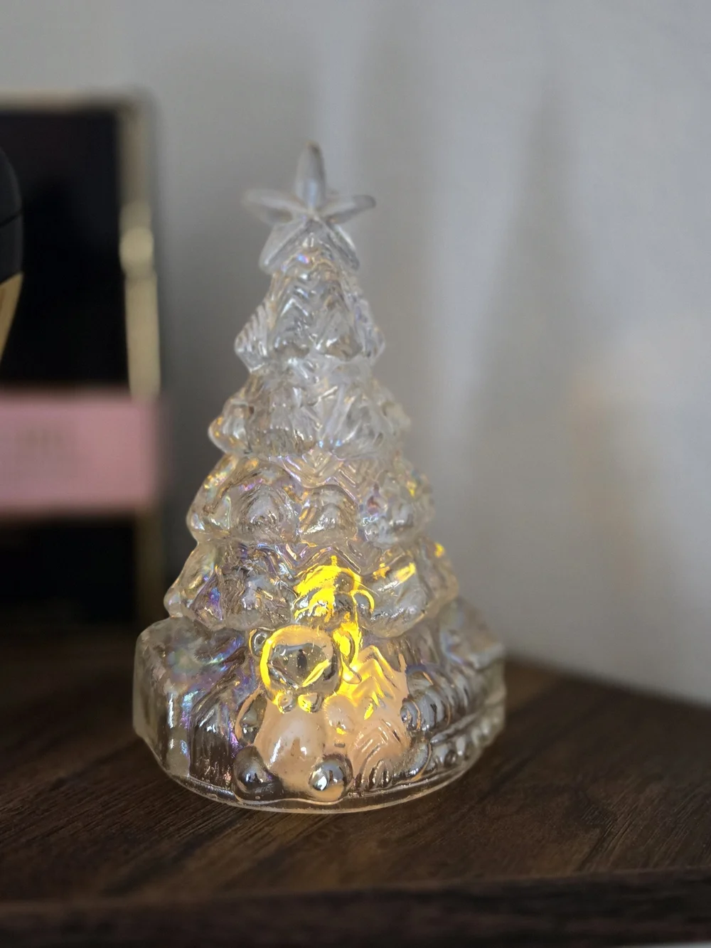 Vintage Iridescent Glass Light-Up Christmas Tree with Bear
